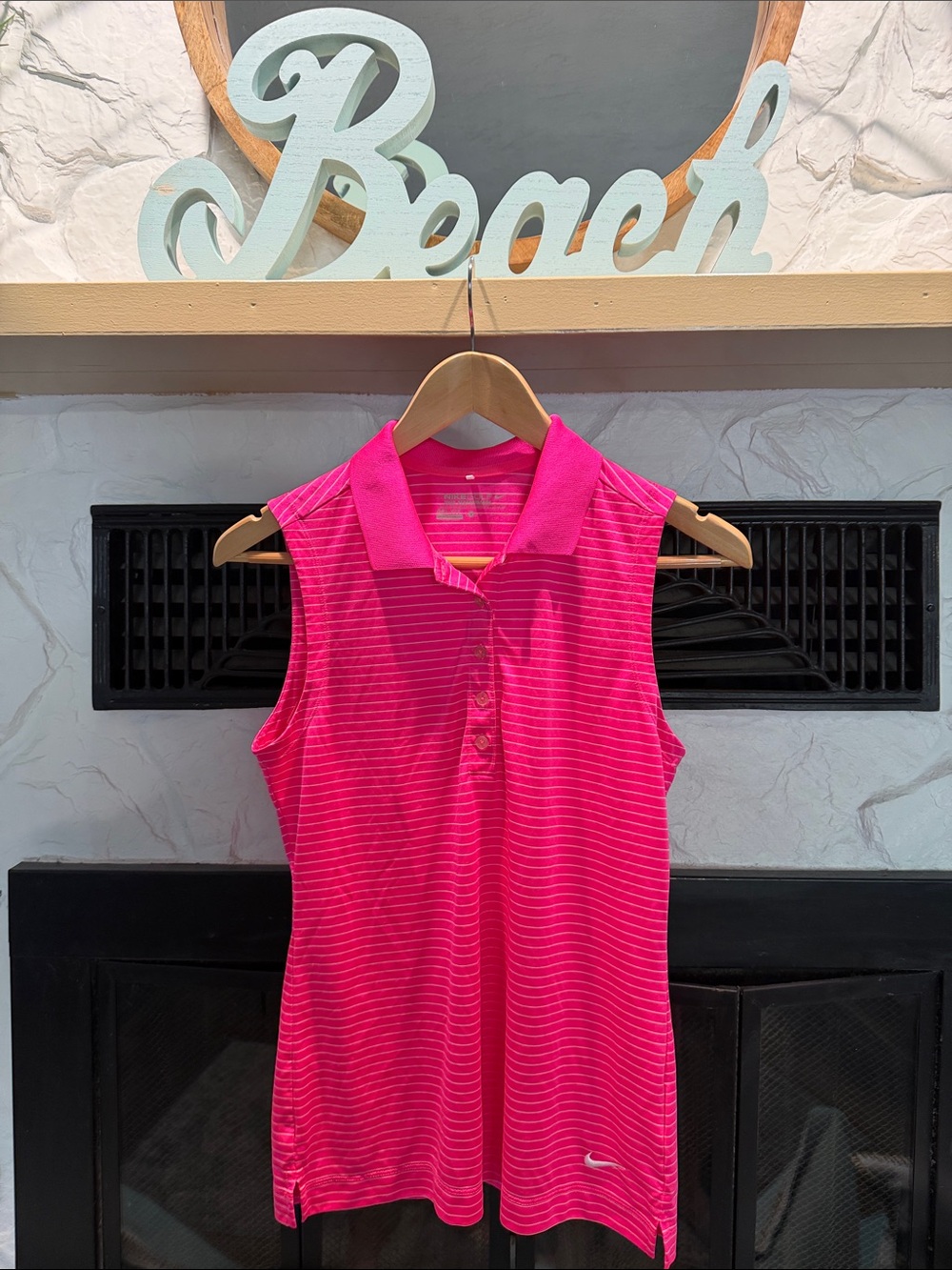 Nike Golf Women's Pink Striped Sleeveless Polo Tank Top